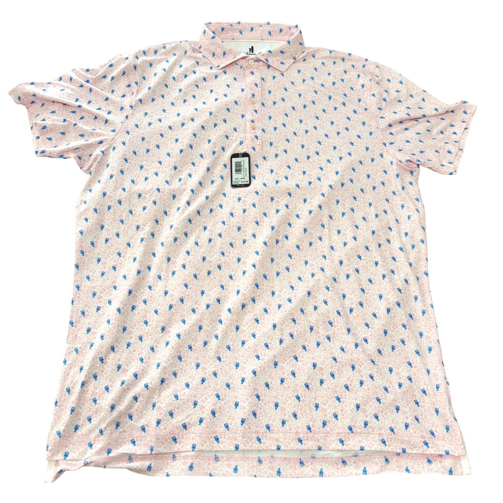 Johnnie-O Polo Shirt Mens Large Pink Featherweight Lobster Print Golf